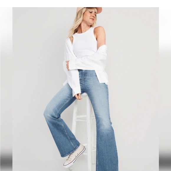 Old Navy Denim - Old Navy Highest High Rise Skinny Flare Jeans Sz 10 Light Blue Acid Wash